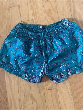 Women’s Teal Floral Elastic Waist Shorts 100% silk